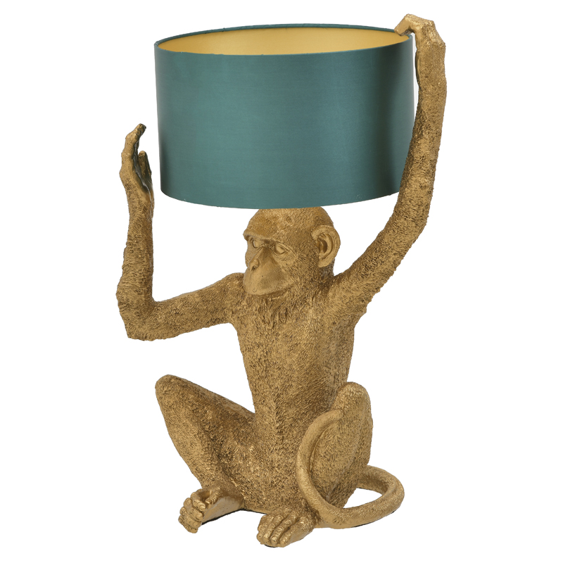 Настольная лампа Gold Monkey Holding Lampshade Золотой Бирюзовый в Нижнем Новгороде | Loft Concept 