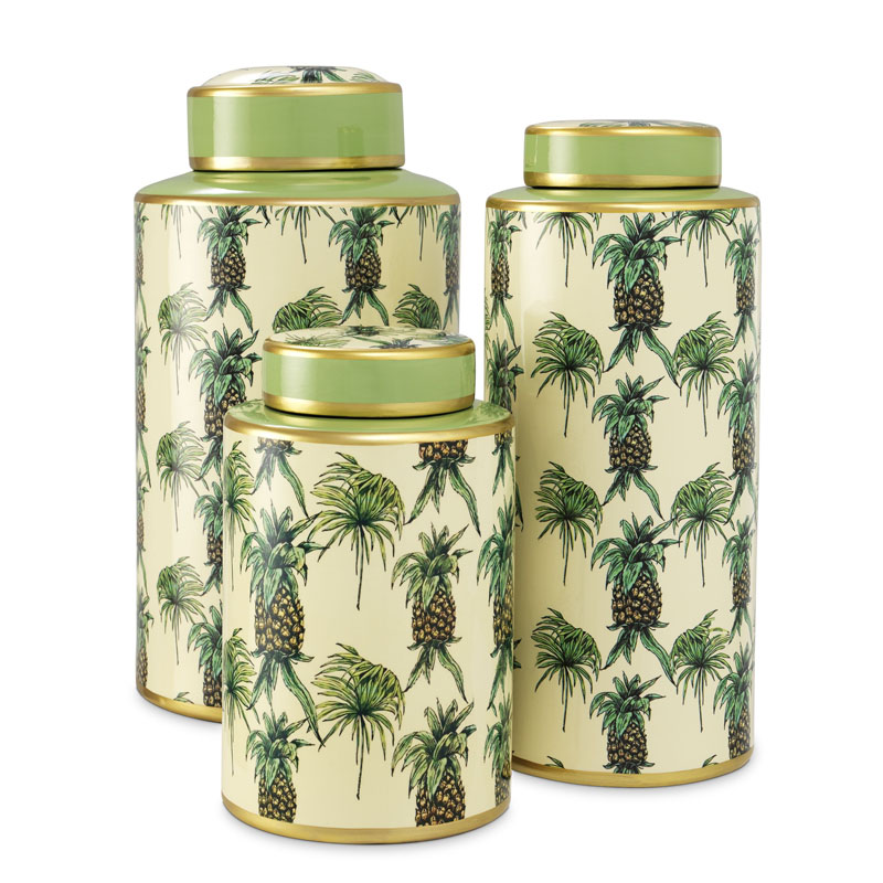 Комплект Ваз Eichholtz JAR PINEAPPLE SET OF 3 Бежевый Золотой Зеленый в Нижнем Новгороде | Loft Concept 