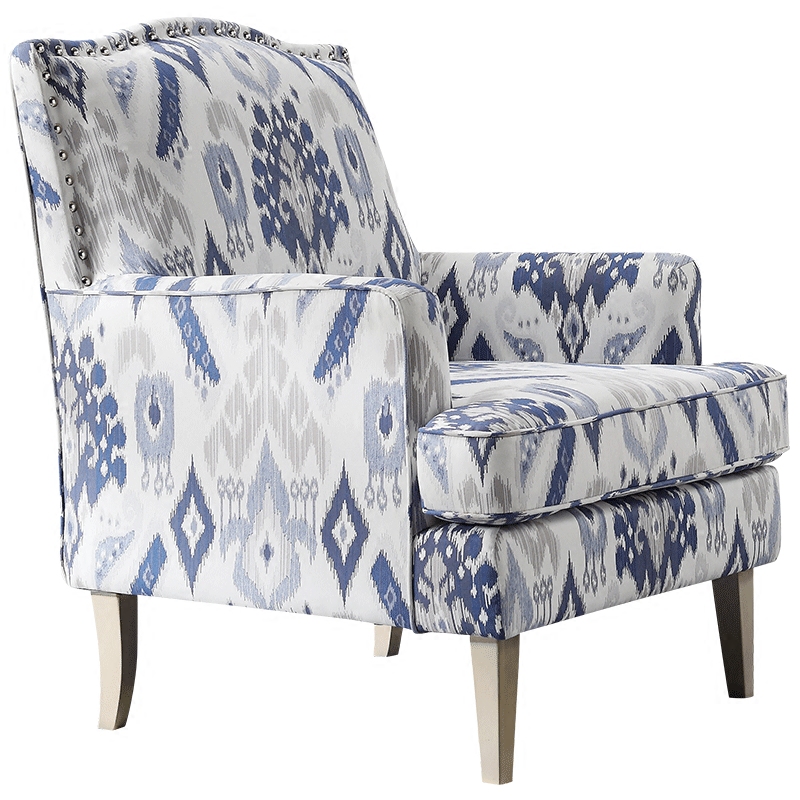 Кресло Armchair Ornament Blue Ikat Белый Светло-синий Бежевый в Нижнем Новгороде | Loft Concept 