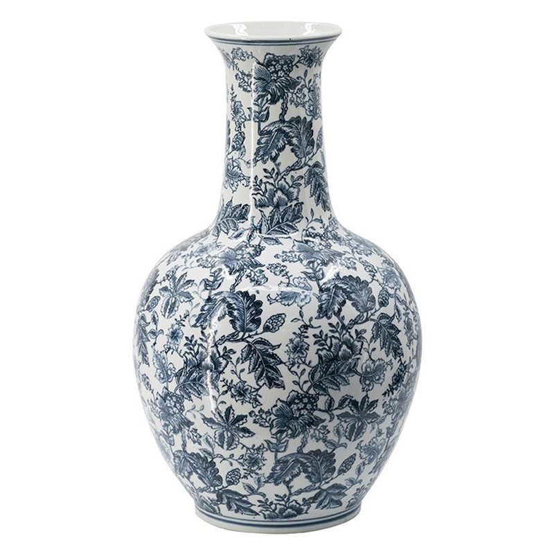 Ваза с классическим узором шинуазри синего цвета Blue & White Ornament Белый Синий Ваза с классическим узором шинуазри синего цвета Blue & White Ornament Белый Синий в Нижнем Новгороде | Loft Concept
