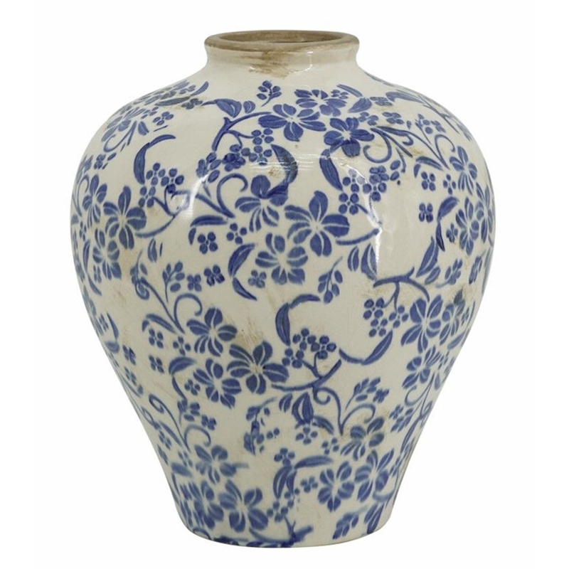 Ваза округлой формы с синим цветочным узором Blue & White Ornament Белый Синий Ваза округлой формы с синим цветочным узором Blue & White Ornament Белый Синий в Нижнем Новгороде | Loft Concept
