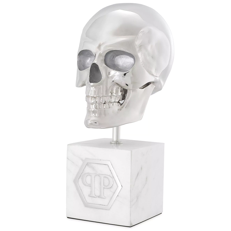 Статуэтка Philipp Plein Platinum Skull L Белый Мрамор Bianco Серебряный в Нижнем Новгороде | Loft Concept 