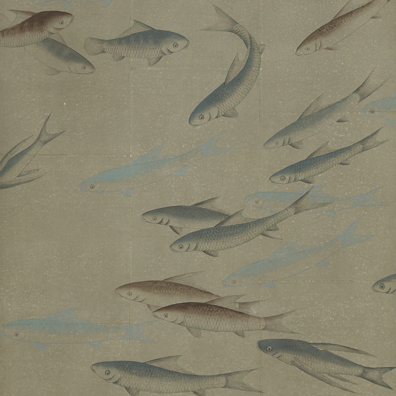 Обои ручная роспись Fishes Special Colourway on Lead Grey India tea paper  в Нижнем Новгороде | Loft Concept 