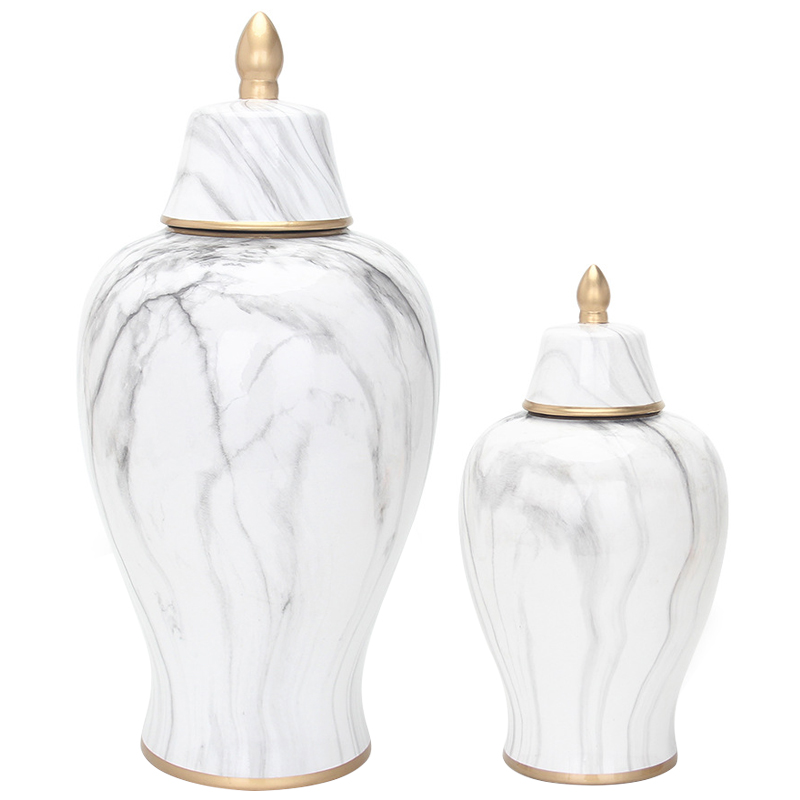 Ваза с крышкой White Marble Gold Vase Белый Мрамор Bianco Белый Серый Золотой в Нижнем Новгороде | Loft Concept 