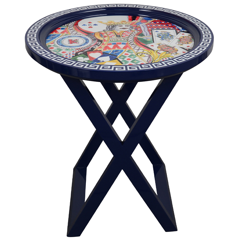 Приставной стол Playing Cards Painted Round Countertop Side Table Синий Мульти в Нижнем Новгороде | Loft Concept 