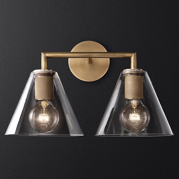 Бра RH Utilitaire Funnel Shade Double Sconce Brass Прозрачное Стекло Латунь в Нижнем Новгороде | Loft Concept 