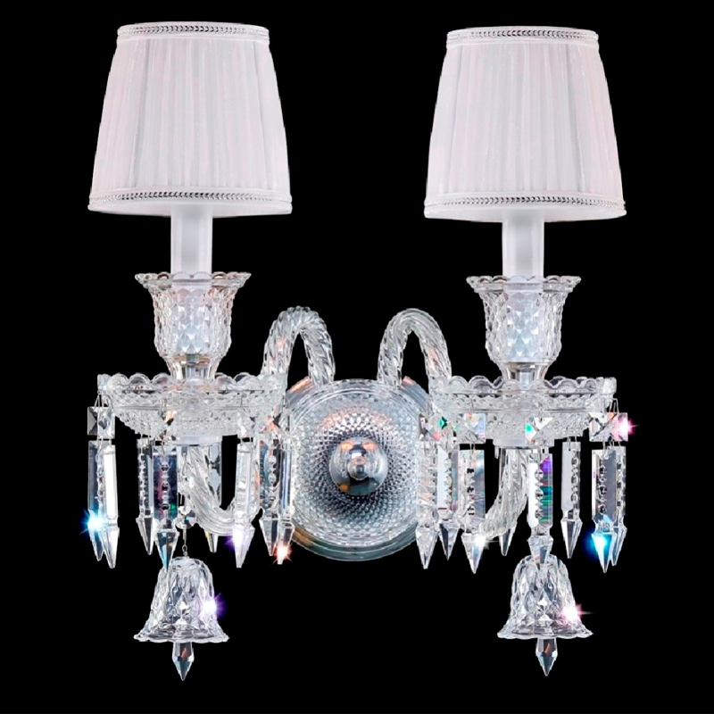 Бра с двумя белыми текстильными абажурами и хрустальными подвесками Lustre Reverie Хром Прозрачное Стекло Белый Бра с двумя белыми текстильными абажурами и хрустальными подвесками Lustre Reverie Хром Прозрачное Стекло Белый в Нижнем Новгороде | Loft Concept