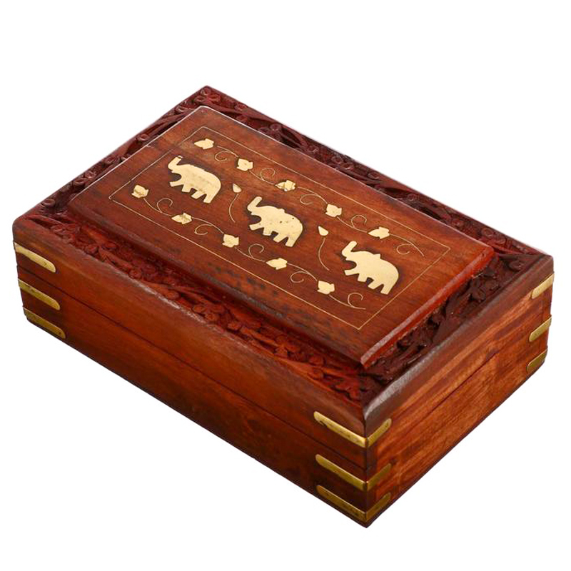 Шкатулка Three Elephants Indian Inlay Box Коричневый Латунь в Нижнем Новгороде | Loft Concept 