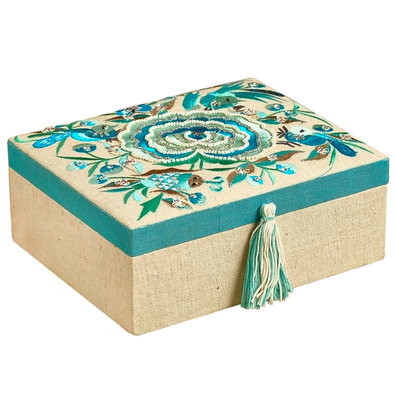 Шкатулка с вышивкой из бисера Kelley Beads Embroidery Box Бежевый Бирюзовый в Нижнем Новгороде | Loft Concept 