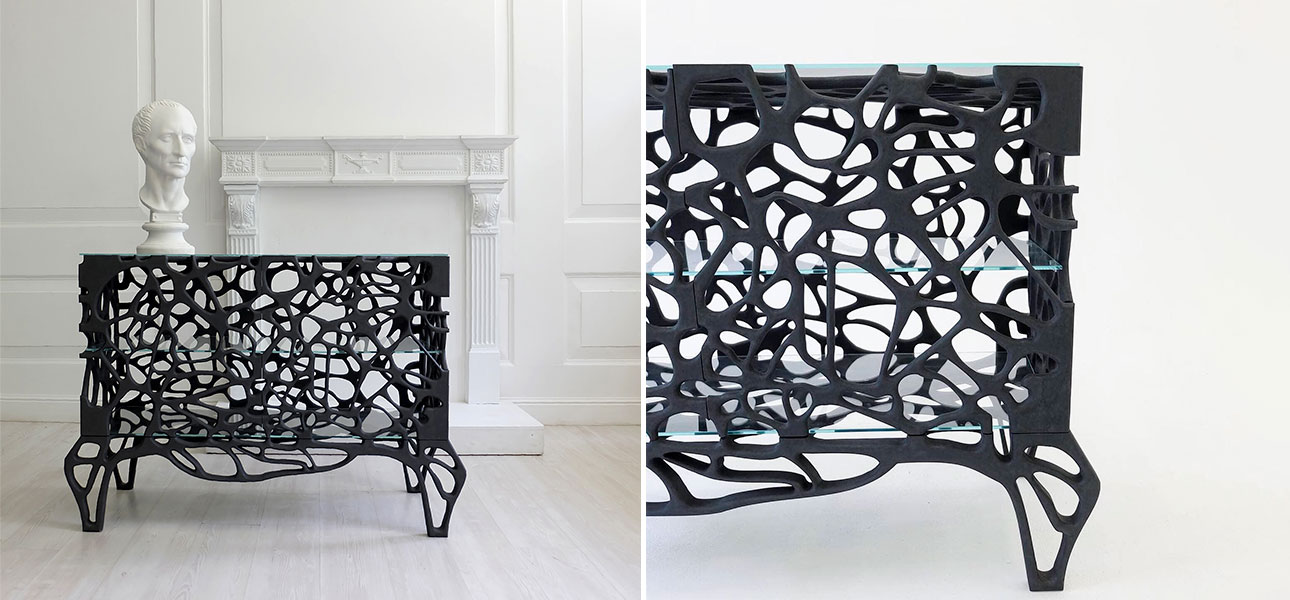 Комод со стеклянными полками в фигурном стиле Einstein Neurons - фото