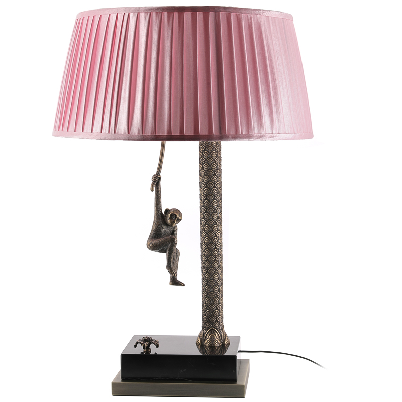 Настольная лампа Джунгли Table Lamp Jungle Pink Латунь Античная полированная Черный Мрамор Nero Розовый в Нижнем Новгороде | Loft Concept 