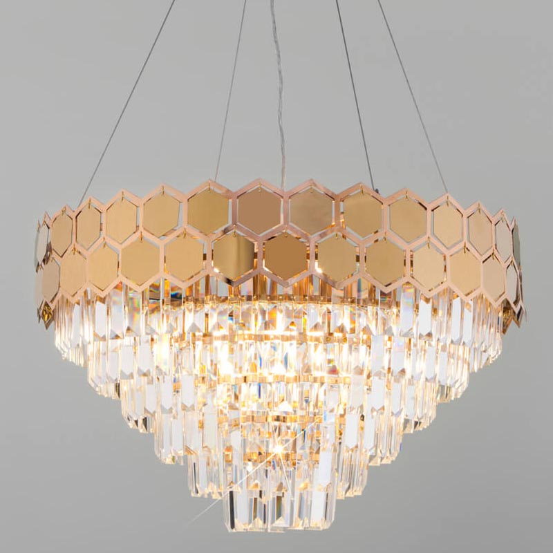 Люстра Hanging Hexagon Moira Chandelier gold Прозрачный (Transparent) Золотой в Нижнем Новгороде | Loft Concept 