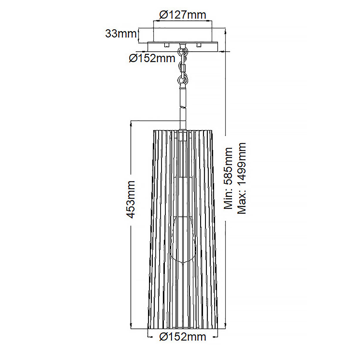Подвесной светильник с узким цилиндрическим абажуром из черных вертикальных реек Kichler в Нижнем Новгороде