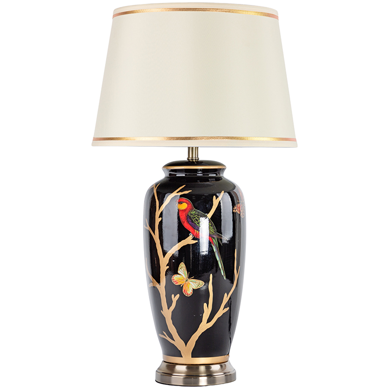 Настольная лампа с абажуром Bird on Golden Branches Black Lampshade Черный Бежевый Красный Золотой в Нижнем Новгороде | Loft Concept 