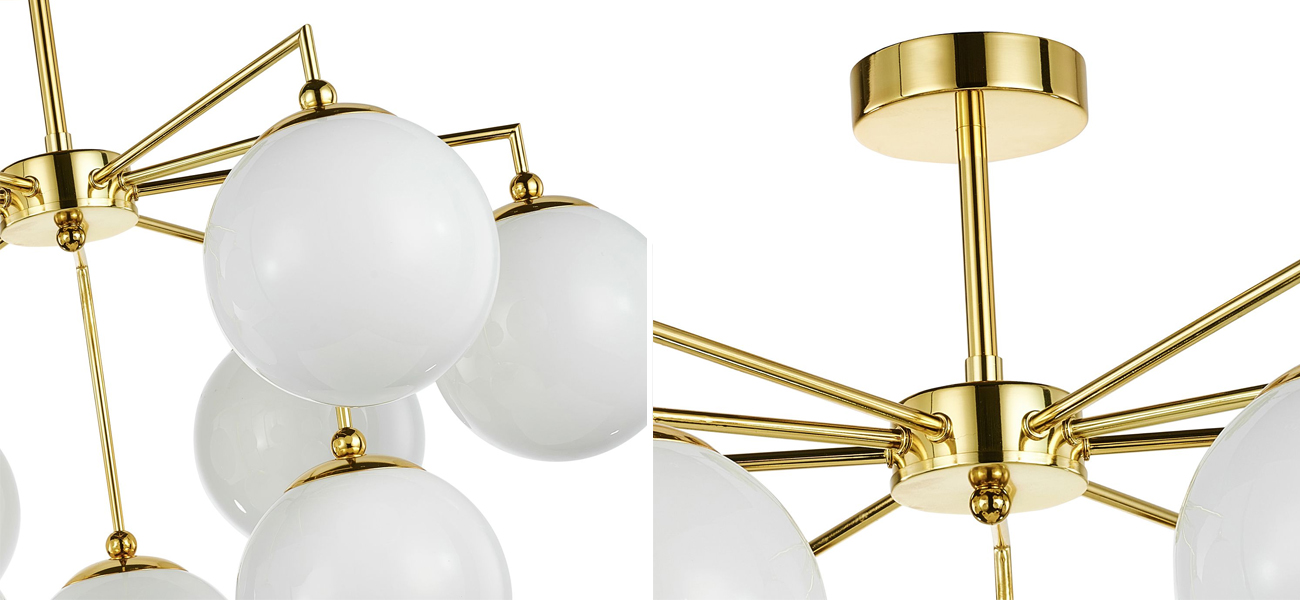 Люстра с золотым каркасом и  белыми плафонами Amuse 9 ламп - фото