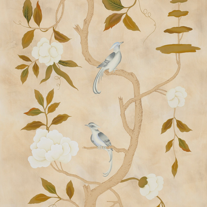 Обои ручная роспись Gustavian Tree of Life Special Colourway on Edo custom white painted silk  в Нижнем Новгороде | Loft Concept 