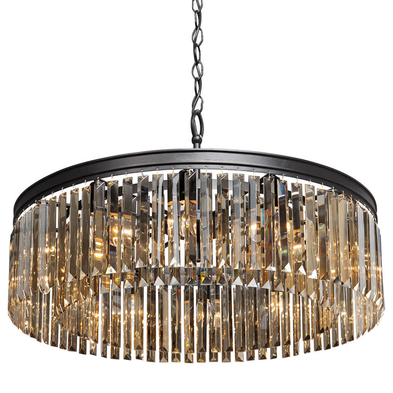 Люстра RH Rhys Amber GLASS Prism Round Chandelier Янтарное стекло 80 Черный матовый Прозрачное Стекло в Нижнем Новгороде | Loft Concept 