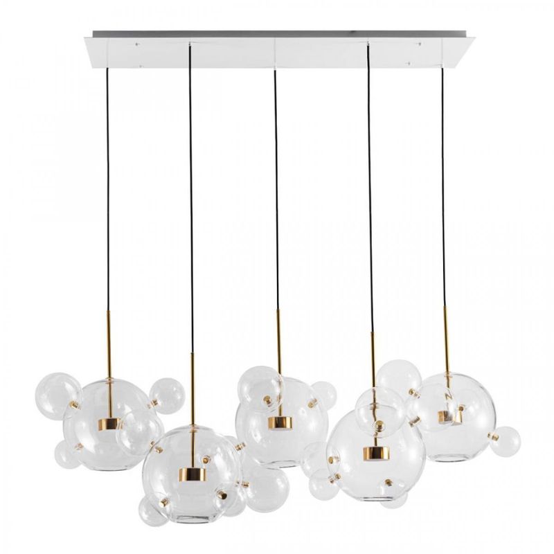 Линейный Светодиодный Светильник Giopato & Coombes Bubble Chandelier Linear Circle 5 плафонов Белый Золотой Прозрачное Стекло в Нижнем Новгороде | Loft Concept 