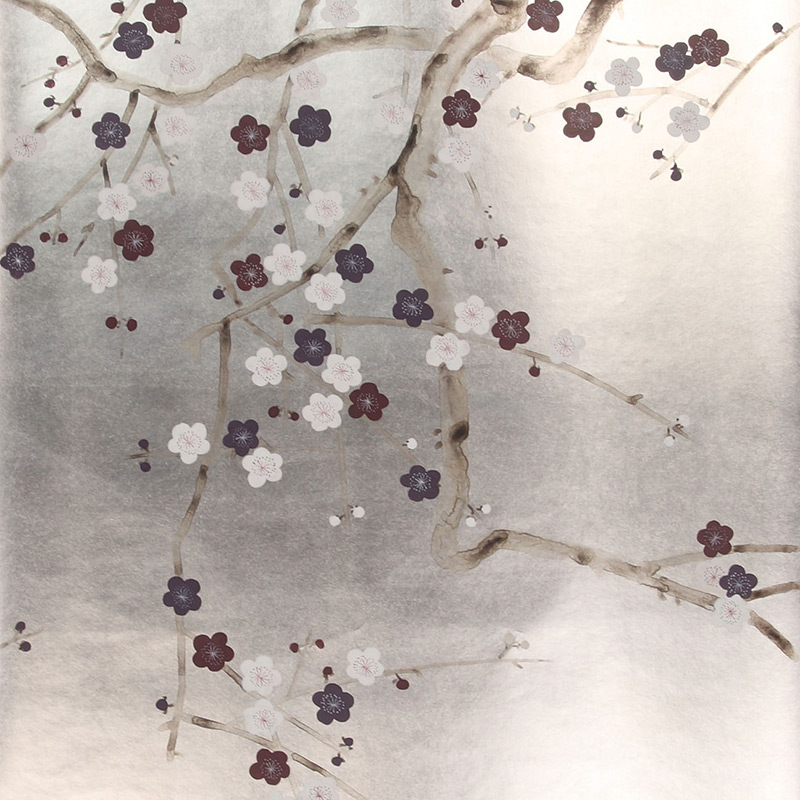 Обои ручная роспись Plum Blossom Lavender on Tarnished Silver gilded paper  в Нижнем Новгороде | Loft Concept 