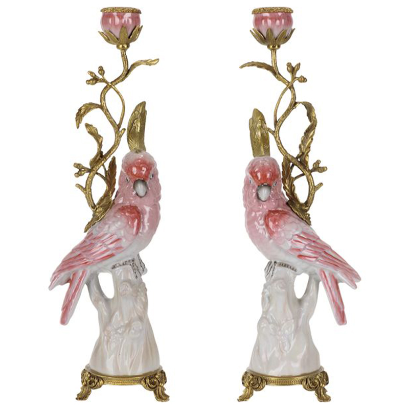 Подсвечник Pink Red Parrot Candlestick L or R Бронза Розовый (Rose) Красный в Нижнем Новгороде | Loft Concept 