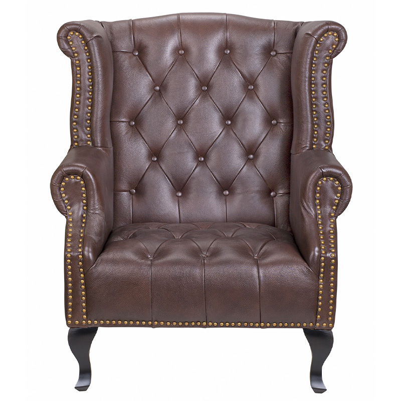 Кресло из натуральной кожи на 4-х деревянных ножках из массива бука Thomas Armchair brown Коричневый Черный в Нижнем Новгороде | Loft Concept 