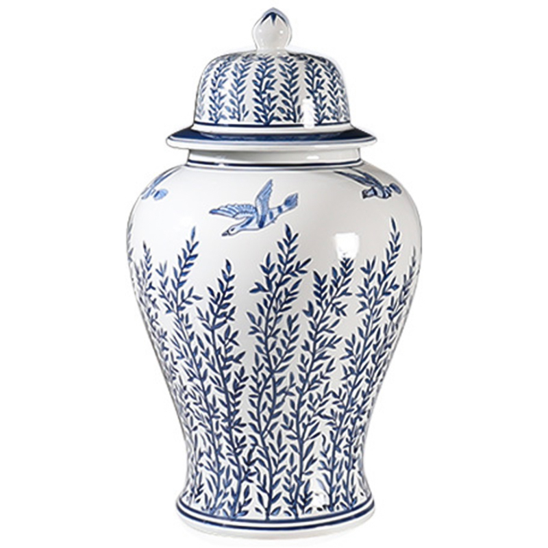 Ваза с крышкой Oriental Blue & White Flying Birds Vase Белый Синий в Нижнем Новгороде | Loft Concept 