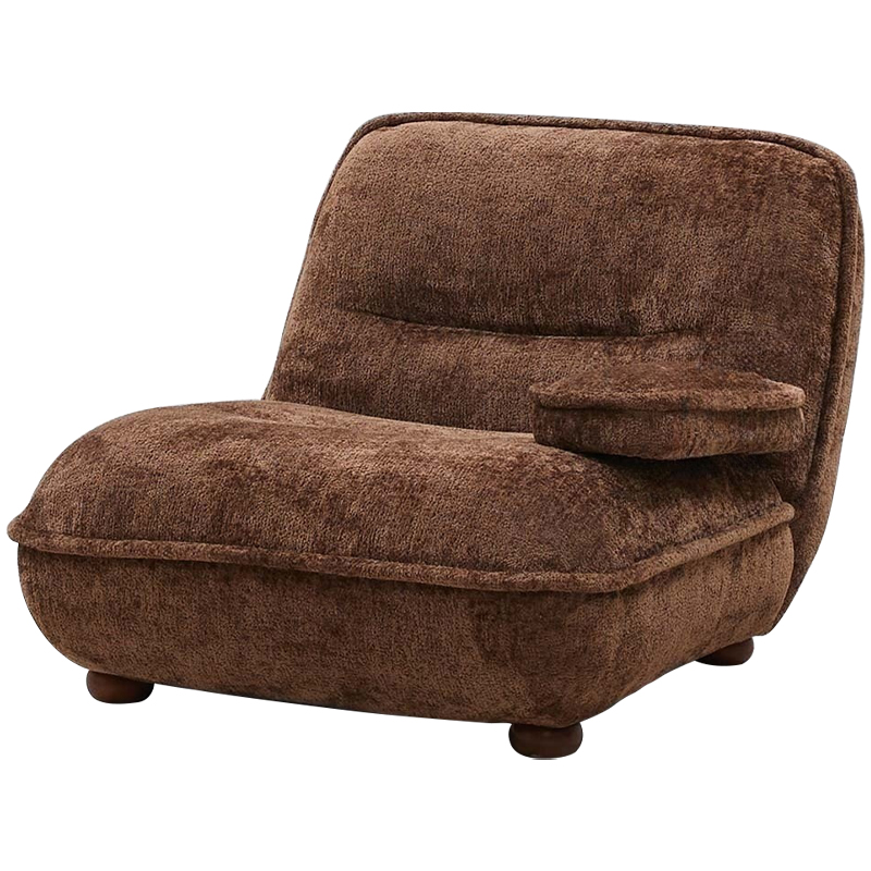 Кресло без подлокотников коричневое ну круглых деревянных ножках Loup Plush Armchair Brown Коричневый в Нижнем Новгороде | Loft Concept 