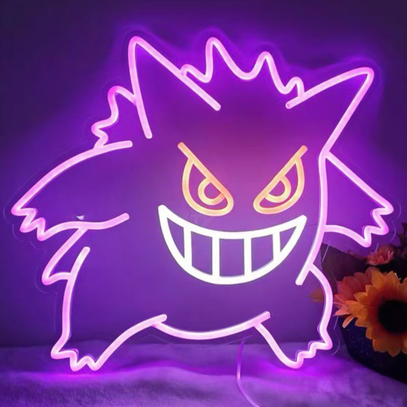 Неоновая настенная лампа Gengar Pokemon Neon Wall Lamp Фиолетовый Желтый Белый в Нижнем Новгороде | Loft Concept 