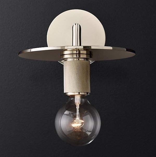 Бра RH Utilitaire Knurled Disk Shade Sconce Silver Никель в Нижнем Новгороде | Loft Concept 