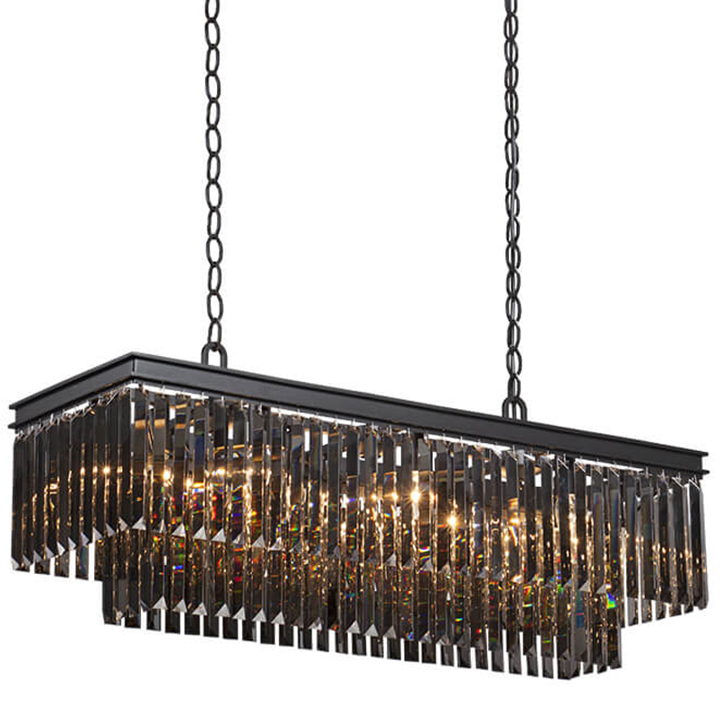 Люстра Odeon Gray glass Rectangular Chandelier Black iron  стекло Смок длина 100 Черный матовый в Нижнем Новгороде | Loft Concept 