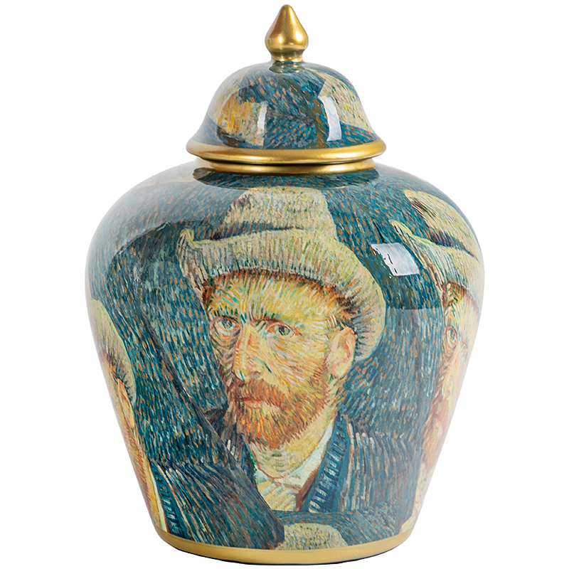 Ваза с крышкой Vincent Van Gogh Vase Изумрудный Золотой Бежевый Мульти в Нижнем Новгороде | Loft Concept 