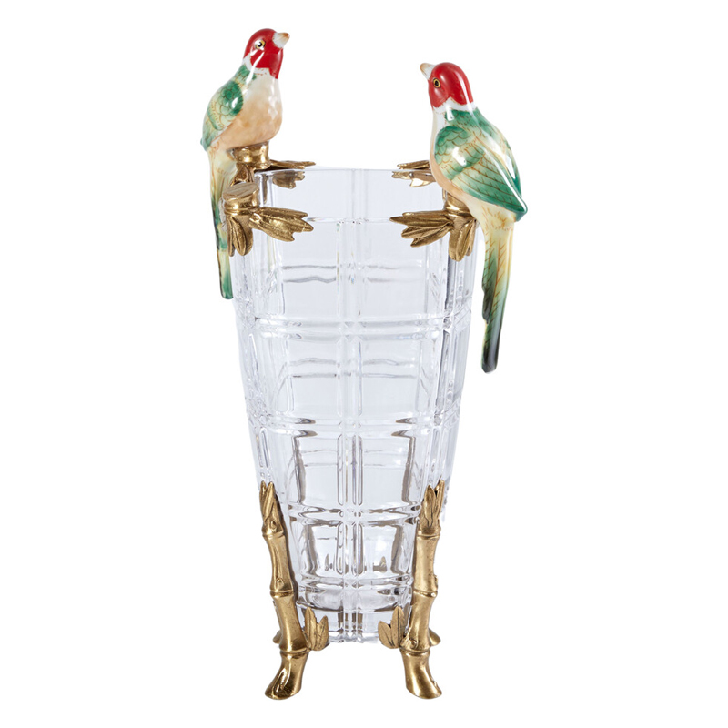 Ваза из прозрачного стекла с бронзовыми ножками и фигурками попугаев Eden Garden porcelain and bronze Прозрачное Стекло Бронза Мульти Ваза из прозрачного стекла с бронзовыми ножками и фигурками попугаев Eden Garden porcelain and bronze Прозрачное Стекло Бронза Мульти в Нижнем Новгороде | Loft Concept