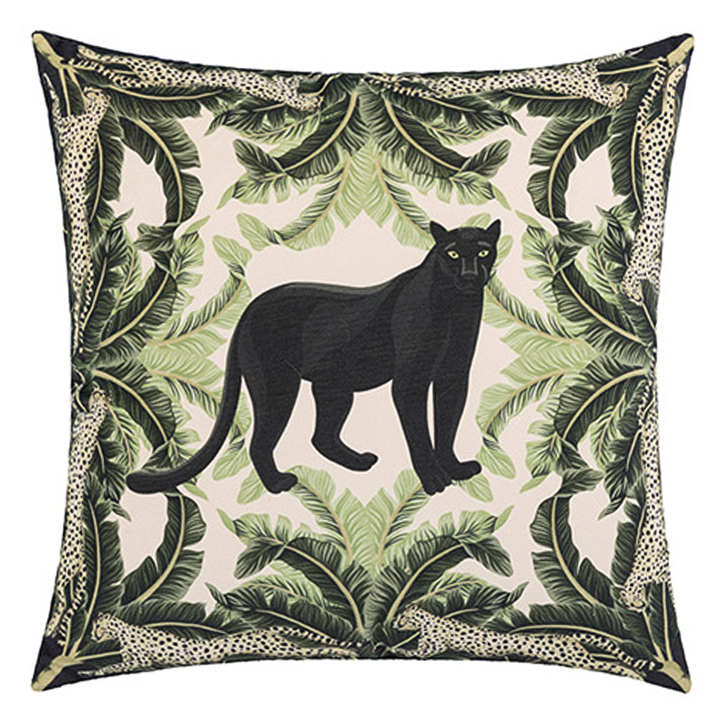 Декоративная подушка Черная Пантера Black Panther Cushion Бежевый Черный Зеленый в Нижнем Новгороде | Loft Concept 