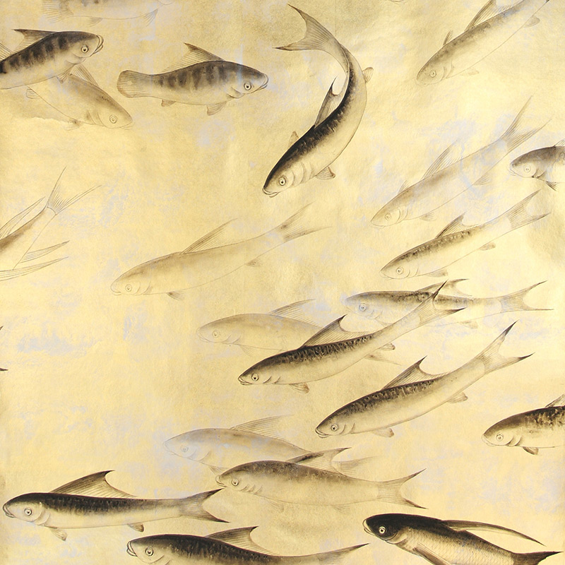 Обои ручная роспись Fishes Original colourway on Deep Rich Gold gilded paper with d?sargenter pearlescent antiquing  в Нижнем Новгороде | Loft Concept 