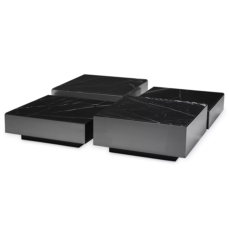 Комплект кофейных столиков Eichholtz Coffee Table Esposito set of 4 Черный Черный Мрамор Nero в Нижнем Новгороде | Loft Concept 