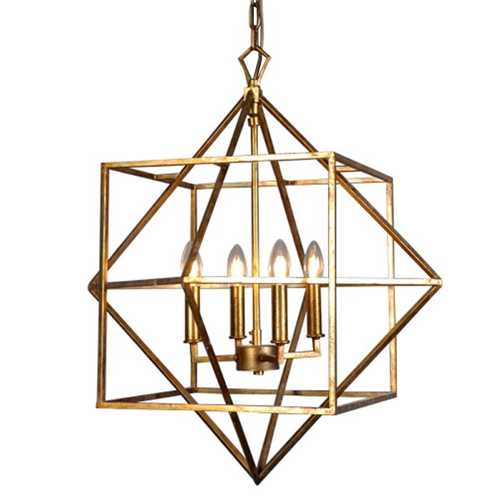 Подвесной светильник CUBIST Chandelier Gold 4 bulbs Золотой в Нижнем Новгороде | Loft Concept 