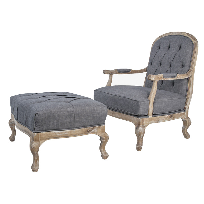 Кресло с пуфом с мягкой обивкой из льна Edward Armchair grey Серый Коричневый в Нижнем Новгороде | Loft Concept 