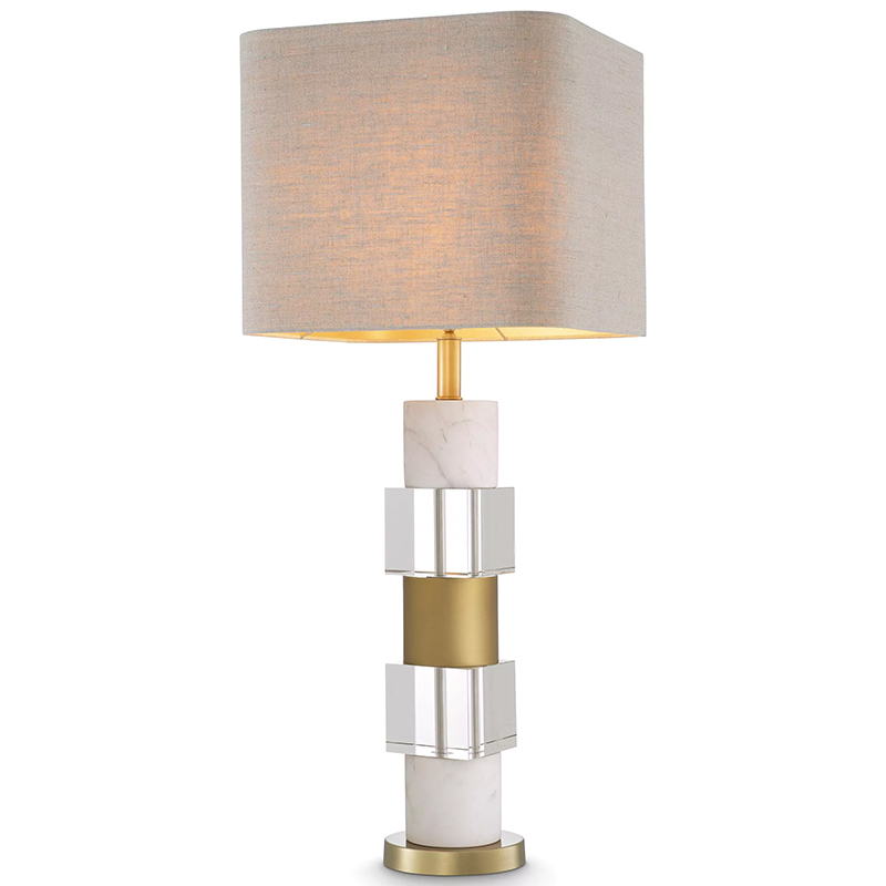 Настольная лампа Eichholtz Table Lamp Cullingham White Marble Прозрачное Стекло Белый Мрамор Bianco Бежево-серый Латунь в Нижнем Новгороде | Loft Concept 