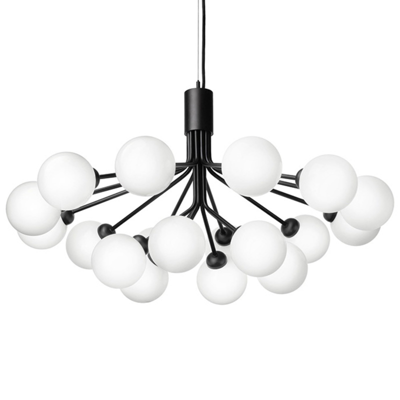 Люстра Berries Chandelier White Balloons Black 18 Черный матовый Белое матовое стекло в Нижнем Новгороде | Loft Concept 