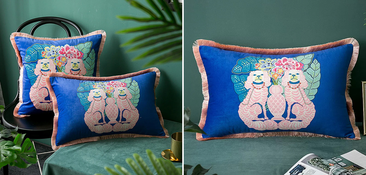 Декоративная подушка Two Dogs on Blue Long Cushion - фото