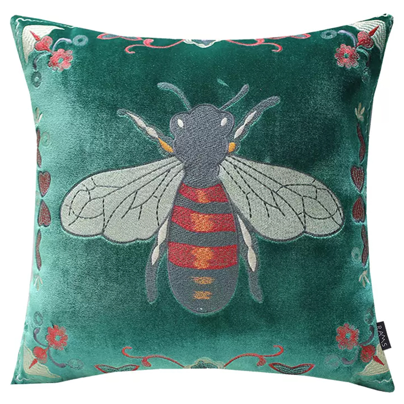 Декоративная подушка с вышивкой Пчела Стиль Gucci Bee Pillow Зеленая Мульти Зеленый Декоративная подушка с вышивкой Пчела Стиль Gucci Bee Pillow Зеленая Мульти Зеленый в Нижнем Новгороде | Loft Concept