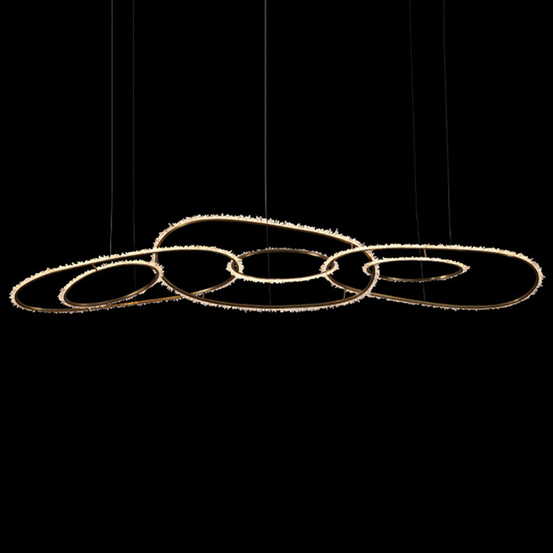 Люстра Six Rings Chain Quartz Crystal Chandelier Глянцевое золото Прозрачное Стекло в Нижнем Новгороде | Loft Concept 