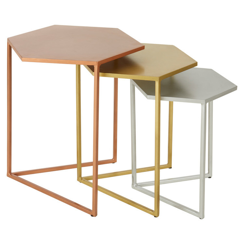 Комплект из 3-х приставных столиков Trio Hexagon Side Tables Медь Золотой Серебряный в Нижнем Новгороде | Loft Concept 