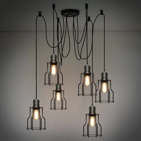 Люстра Loft Industrial 6 wire Cage Filament Pendant Бронза Черный матовый в Нижнем Новгороде | Loft Concept 