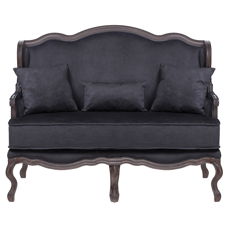 Диван двухместный George Grand Seating black velour Черный Коричневый в Нижнем Новгороде | Loft Concept 