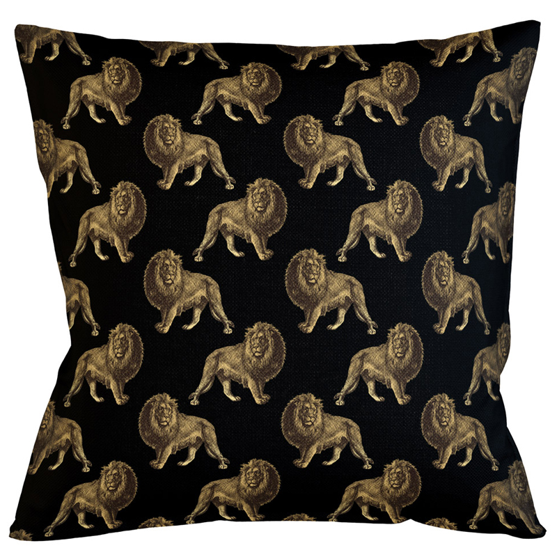 Декоративная подушка с узором из львов Home Safari Black Черный Коричневый Декоративная подушка с узором из львов Home Safari Black Черный Коричневый в Нижнем Новгороде | Loft Concept