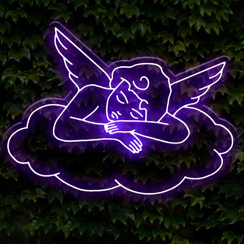 Неоновая настенная лампа Sleeping Angel Neon Wall Lamp Фиолетовый Прозрачный Фиолетовый в Нижнем Новгороде | Loft Concept 