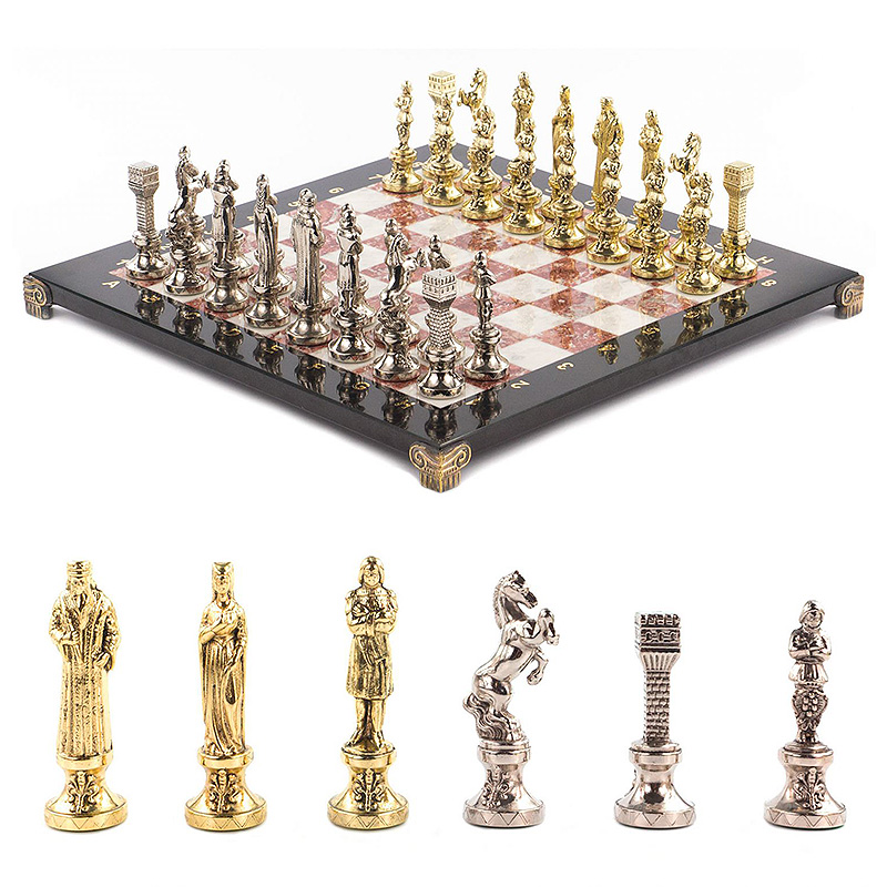 Шахматы Ренессанс с доской из натуральных камней Decorative Thematic Chess  Золотой Серебряный Черный Белый в Нижнем Новгороде | Loft Concept 