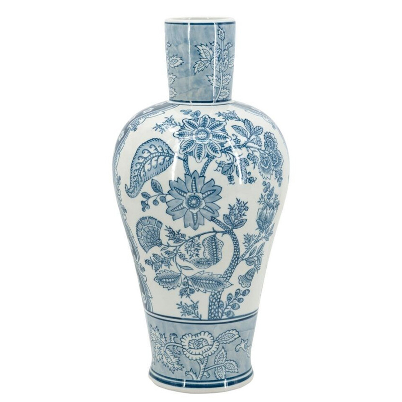 Ваза с голубым цветочным рисунком 43 см Blue & White Ornament Белый Голубой Ваза с голубым цветочным рисунком 43 см Blue & White Ornament Белый Голубой в Нижнем Новгороде | Loft Concept