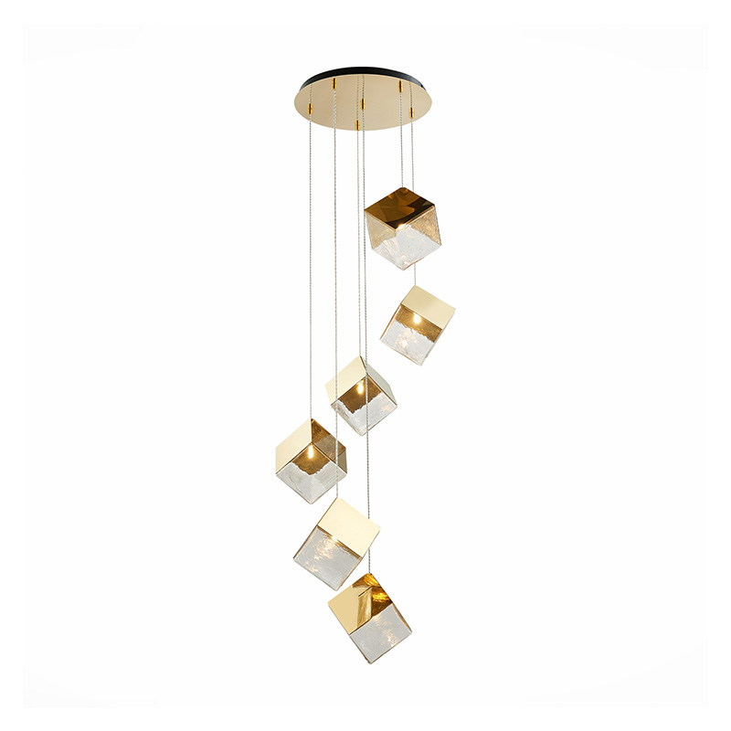 Потолочная люстра Pyrite Chandelier gold cube 6 Золотой Прозрачный в Нижнем Новгороде | Loft Concept 